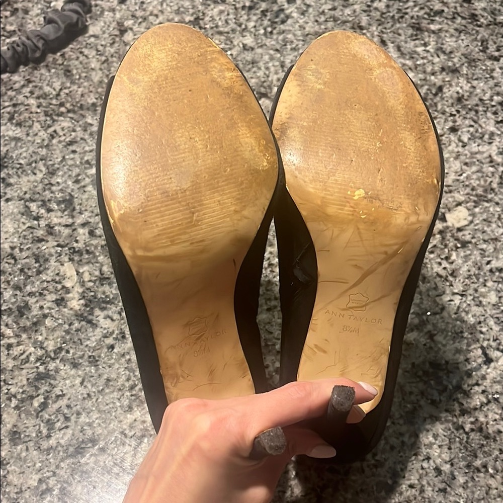 Elegant Ann Taylor Black Peep-Toe Ankle Boots - Picture 4 of 6